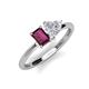 3 - Esther Emerald Shape Rhodolite Garnet & Heart Shape Lab Created White Sapphire 2 Stone Duo Ring 