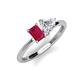 3 - Esther Emerald Shape Lab Created Ruby & Heart Shape Forever One Moissanite 2 Stone Duo Ring 