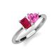 3 - Esther Emerald Shape Lab Created Ruby & Heart Shape Pink Sapphire 2 Stone Duo Ring 