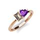 3 - Esther Emerald Shape Smoky Quartz & Heart Shape Amethyst 2 Stone Duo Ring 