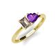 3 - Esther Emerald Shape Smoky Quartz & Heart Shape Amethyst 2 Stone Duo Ring 