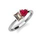 3 - Esther Emerald Shape Smoky Quartz & Heart Shape Lab Created Ruby 2 Stone Duo Ring 