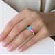 5 - Esther Emerald Shape Blue Topaz & Heart Shape Pink Tourmaline 2 Stone Duo Ring 