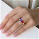 5 - Esther Emerald Shape Iolite & Heart Shape Lab Created Ruby 2 Stone Duo Ring 