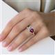 5 - Esther Emerald Shape Forever One Moissanite & Heart Shape Rhodolite Garnet 2 Stone Duo Ring 