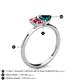 4 - Esther Emerald Shape Pink Tourmaline & Heart Shape London Blue Topaz 2 Stone Duo Ring 