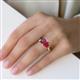 5 - Esther Emerald Shape Rhodolite Garnet & Heart Shape Lab Created Ruby 2 Stone Duo Ring 