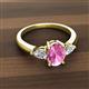 2 - Honora 9x7 mm Oval Shape Lab Created Pink Sapphire and Pear Shape Diamond Three Stone Engagement Ring 