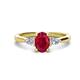 1 - Honora 9x7 mm Oval Shape Lab Created Ruby and Pear Shape Diamond Three Stone Engagement Ring 