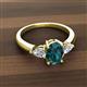 2 - Honora 9x7 mm Oval Shape London Blue Topaz and Pear Shape Diamond Three Stone Engagement Ring 