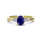 1 - Honora 9x7 mm Oval Shape Lab Created Blue Sapphire and Pear Shape Diamond Three Stone Engagement Ring 