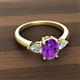 2 - Honora 9x7 mm Oval Shape Amethyst and Pear Shape Diamond Three Stone Engagement Ring 