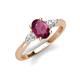 3 - Honora 9x7 mm Oval Shape Rhodolite Garnet and Pear Shape Diamond Three Stone Engagement Ring 