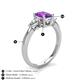 4 - Honora 9x7 mm Oval Shape Amethyst and Pear Shape Diamond Three Stone Engagement Ring 