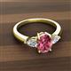 2 - Honora 9x7 mm Oval Shape Pink Tourmaline and Pear Shape Diamond Three Stone Engagement Ring 
