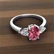2 - Honora 9x7 mm Oval Shape Pink Tourmaline and Pear Shape Diamond Three Stone Engagement Ring 