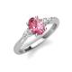 3 - Honora 9x7 mm Oval Shape Pink Tourmaline and Pear Shape Diamond Three Stone Engagement Ring 