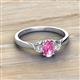 2 - Gianna 7x5 mm Oval Shape Pink Sapphire and Round Lab Grown Diamond Three Stone Engagement Ring 