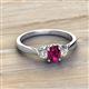 2 - Gianna 7x5 mm Oval Shape Rhodolite Garnet and Round Lab Grown Diamond Three Stone Engagement Ring 