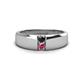 1 - Ethan 3.00 mm Round Black Diamond and Pink Tourmaline 2 Stone Men Wedding Ring 