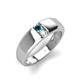 3 - Ethan 3.00 mm Round Blue Diamond and Opal 2 Stone Men Wedding Ring 