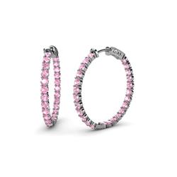 Carisa ctw Inside Outside Round Pink Tourmaline Eternity Hoop Earrings Round Pink Tourmaline ctw Four Prong Inside Outside Women Eternity Hoop Earrings K White Gold