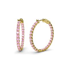 Carisa ctw Inside Outside Round Pink Tourmaline Eternity Hoop Earrings Round Pink Tourmaline ctw Four Prong Inside Outside Women Eternity Hoop Earrings K Yellow Gold