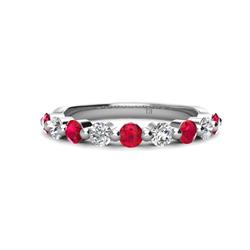 Venice Round Ruby and Diamond Stone Wedding Band Round Ruby and Diamond ctw Stone Women Wedding Band Stackable K White Gold