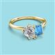 3 - Nadya Pear Shape IGI Certified Lab Grown Diamond & Emerald Shape Blue Topaz 2 Stone Duo Ring 