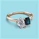 3 - Nadya Pear Shape IGI Certified Lab Grown Diamond & Emerald Shape London Blue Topaz 2 Stone Duo Ring 