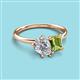 3 - Nadya Pear Shape IGI Certified Lab Grown Diamond & Emerald Shape Peridot 2 Stone Duo Ring 