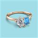 3 - Nadya Pear Shape IGI Certified Lab Grown Diamond & Emerald Shape Blue Topaz 2 Stone Duo Ring 