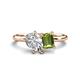 1 - Nadya Pear Shape IGI Certified Lab Grown Diamond & Emerald Shape Peridot 2 Stone Duo Ring 