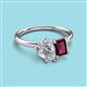 3 - Nadya Pear Shape IGI Certified Lab Grown Diamond & Emerald Shape Rhodolite Garnet 2 Stone Duo Ring 