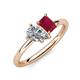 4 - Nadya Pear Shape IGI Certified Lab Grown Diamond & Emerald Shape Ruby 2 Stone Duo Ring 