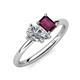 4 - Nadya Pear Shape IGI Certified Lab Grown Diamond & Emerald Shape Rhodolite Garnet 2 Stone Duo Ring 