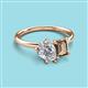 3 - Nadya Pear Shape GIA Certified Diamond & Emerald Shape Smoky Quartz 2 Stone Duo Ring 