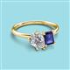 3 - Nadya Pear Shape GIA Certified Diamond & Emerald Shape Iolite 2 Stone Duo Ring 