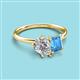 3 - Nadya Pear Shape GIA Certified Diamond & Emerald Shape Blue Topaz 2 Stone Duo Ring 