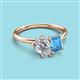 3 - Nadya Pear Shape GIA Certified Diamond & Emerald Shape Blue Topaz 2 Stone Duo Ring 
