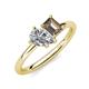 4 - Nadya Pear Shape GIA Certified Diamond & Emerald Shape Smoky Quartz 2 Stone Duo Ring 