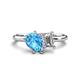 1 - Nadya Pear Shape Blue Topaz & Emerald Shape Certified Lab Grown Diamond 2 Stone Duo Ring 