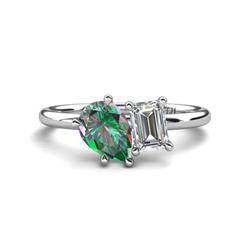 Nadya Pear Shape Lab Created Alexandrite Emerald Shape Certified Lab Grown Diamond Stone Duo Ring Pear Shape Lab Created Alexandrite Emerald Shape Certified Lab Grown Diamond ctw Four Prong Womens Stone Duo Engagement Ring K White Gold
