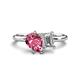 1 - Nadya Pear Shape Pink Tourmaline & Emerald Shape Certified Lab Grown Diamond 2 Stone Duo Ring 