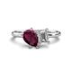 1 - Nadya Pear Shape Rhodolite Garnet & Emerald Shape Certified Lab Grown Diamond 2 Stone Duo Ring 