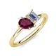 4 - Nadya Pear Shape Rhodolite Garnet & Emerald Shape Certified Lab Grown Diamond 2 Stone Duo Ring 