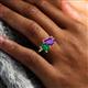 6 - Nadya Pear Shape Amethyst & Emerald Shape Emerald 2 Stone Duo Ring 