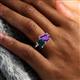 6 - Nadya Pear Shape Amethyst & Emerald Shape London Blue Topaz 2 Stone Duo Ring 