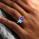 6 - Nadya Pear Shape Amethyst & Emerald Shape Blue Topaz 2 Stone Duo Ring 