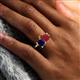 6 - Nadya Pear Shape Lab Created Ruby & Emerald Shape Blue Sapphire 2 Stone Duo Ring 